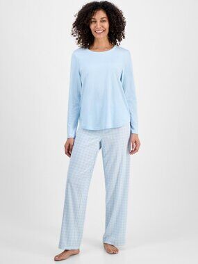 #1732 Charter Club Women's Long-Sleeve Jersey Pajama Set - Blue Air